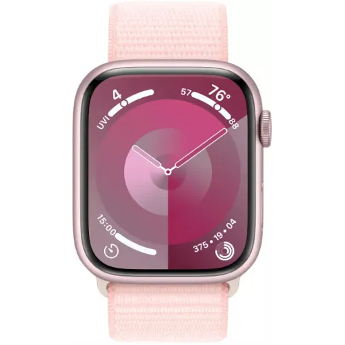 Умные часы Apple Watch Series 9 45 мм (алюминиевый корпус, розовый/розовый, спортивный нейлоновый ремешок)