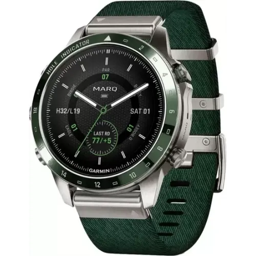Умные часы Garmin MARQ Golfer Gen 2 (титановый/темно-зеленый, с темно-зеленым нейлоновым ремешком)
