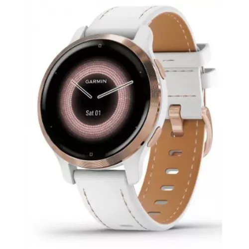 Умные часы Garmin Venu 2S (розовое золото/белый кожаный)