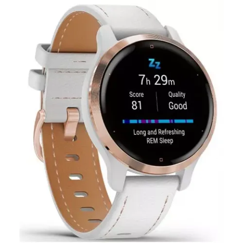 Умные часы Garmin Venu 2S (розовое золото/белый кожаный)