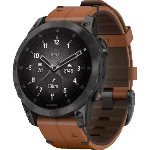 Умные часы Garmin Epix Sapphire Gen 2 (черный титан/каштановый кожа)