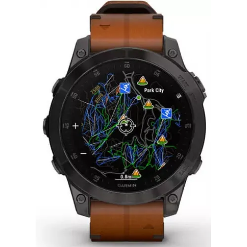 Умные часы Garmin Epix Sapphire Gen 2 (черный титан/каштановый кожа)