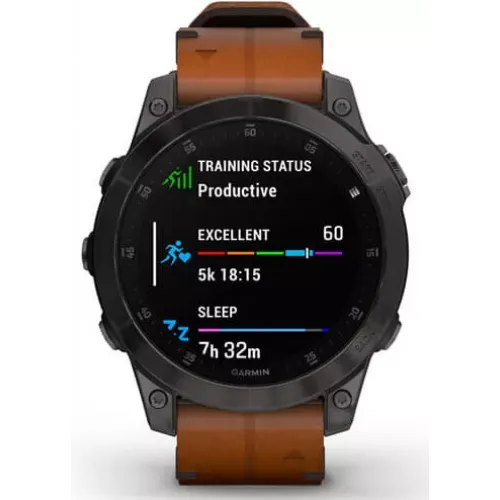 Умные часы Garmin Epix Sapphire Gen 2 (черный титан/каштановый кожа)