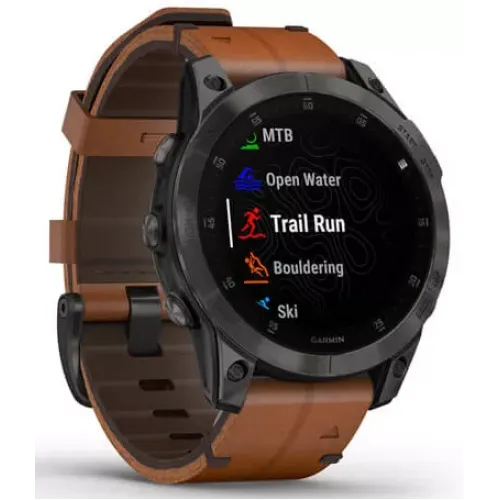 Умные часы Garmin Epix Sapphire Gen 2 (черный титан/каштановый кожа)