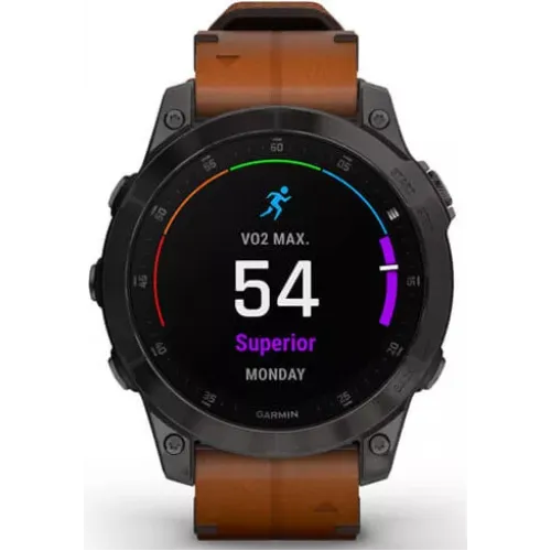 Умные часы Garmin Epix Sapphire Gen 2 (черный титан/каштановый кожа)