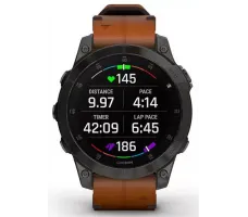 Умные часы Garmin Epix Sapphire Gen 2 (черный титан/каштановый кожа)