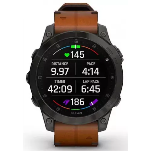 Умные часы Garmin Epix Sapphire Gen 2 (черный титан/каштановый кожа)