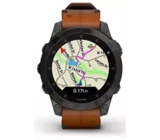 Умные часы Garmin Epix Sapphire Gen 2 (черный титан/каштановый кожа)