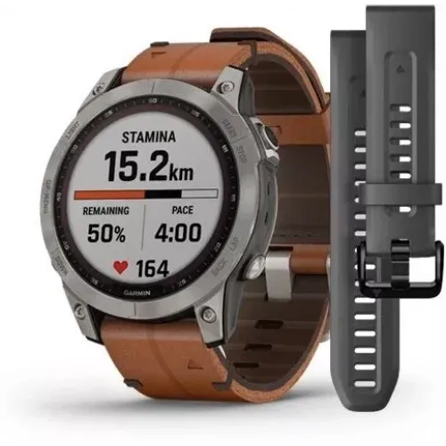 Умные часы Garmin Fenix 7X Sapphire Solar 51 мм (титан/каштановый кожа)