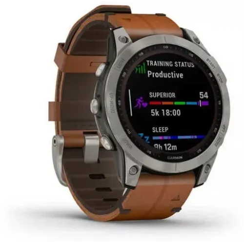 Умные часы Garmin Fenix 7X Sapphire Solar 51 мм (титан/каштановый кожа)