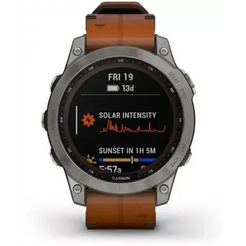 Умные часы Garmin Fenix 7X Sapphire Solar 51 мм (титан/каштановый кожа)