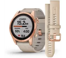 Умные часы Garmin Fenix 7S Sapphire Solar 42 мм (розовое золото/песочный кожа)