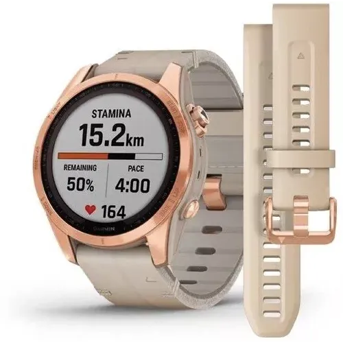 Умные часы Garmin Fenix 7S Sapphire Solar 42 мм (розовое золото/песочный кожа)