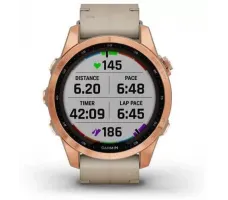 Умные часы Garmin Fenix 7S Sapphire Solar 42 мм (розовое золото/песочный кожа)