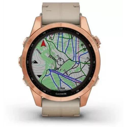 Умные часы Garmin Fenix 7S Sapphire Solar 42 мм (розовое золото/песочный кожа)