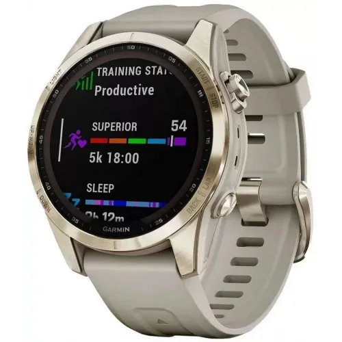 Умные часы Garmin Fenix 7S Sapphire Solar 42 мм (кремово-золотой титан/песочный)
