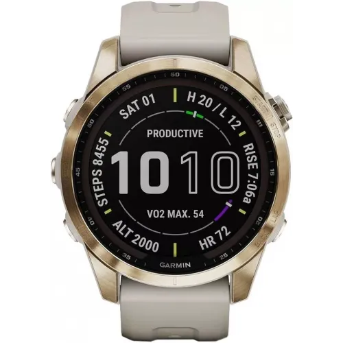 Умные часы Garmin Fenix 7S Sapphire Solar 42 мм (кремово-золотой титан/песочный)