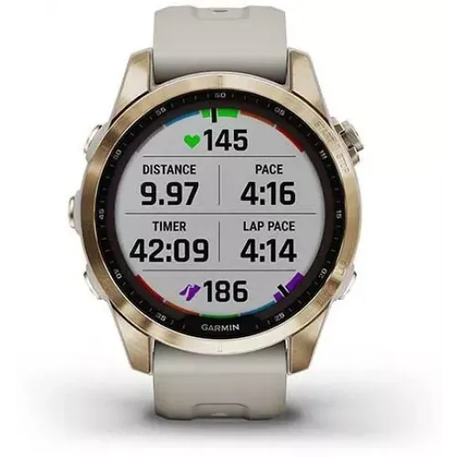 Умные часы Garmin Fenix 7S Sapphire Solar 42 мм (кремово-золотой титан/песочный)