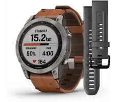 Умные часы Garmin Fenix 7 Sapphire Solar 47 мм (титан/каштановый кожа)