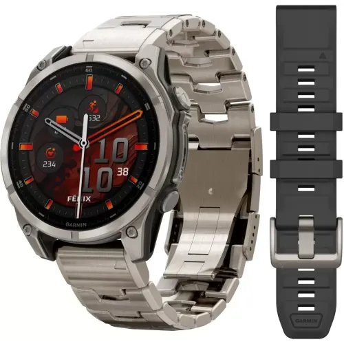 Умные часы Garmin Fenix 8 Sapphire, Titanium 47мм (светло-серый, титановый ремешок)