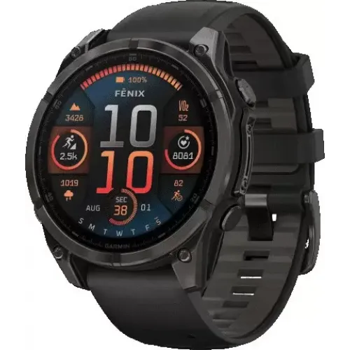Умные часы Garmin Fenix 8 Sapphire, Titanium 47мм (угольно-черный DLC, пепельно-черный силиконовый ремешок)