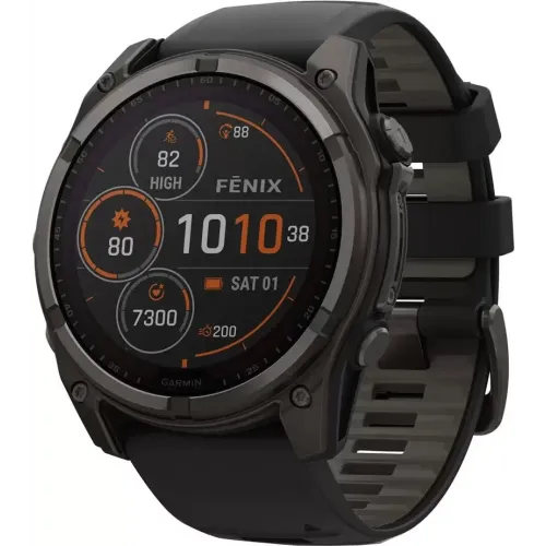 Умные часы Garmin Fenix 8 Solar, Sapphire 47мм (титановый угольно-серый DLC с черным ремешком)
