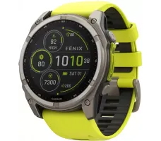 Умные часы Garmin Fenix 8 Solar, Sapphire 51мм (титановый, желтый силиконовый ремешок)