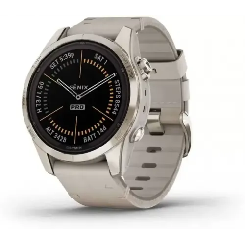 Умные часы Garmin Fenix 7S Pro Sapphire Solar (мягкое золото/известняк, с кожаным и силиконовым ремешками)