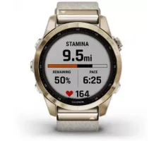 Умные часы Garmin Fenix 7S Sapphire Solar 42 мм (золотой титан/меланж нейлон)