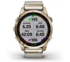 Умные часы Garmin Fenix 7S Sapphire Solar 42 мм (золотой титан/меланж нейлон)