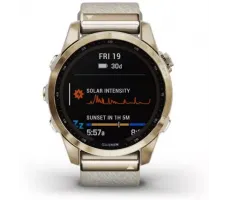 Умные часы Garmin Fenix 7S Sapphire Solar 42 мм (золотой титан/меланж нейлон)