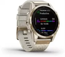 Умные часы Garmin Fenix 7S Sapphire Solar 42 мм (золотой титан/меланж нейлон)