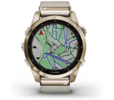 Умные часы Garmin Fenix 7S Sapphire Solar 42 мм (золотой титан/меланж нейлон)