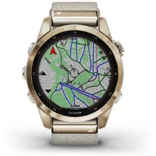 Умные часы Garmin Fenix 7S Sapphire Solar 42 мм (золотой титан/меланж нейлон)