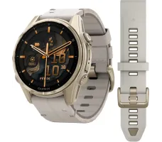 Умные часы Garmin Fenix 8 Sapphire 43мм (золотистый, серый кожаный ремешок)