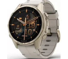 Умные часы Garmin Fenix 8 Sapphire 43мм (золотистый, серый кожаный ремешок)