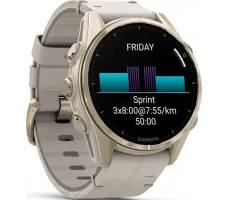 Умные часы Garmin Fenix 8 Sapphire 43мм (золотистый, серый кожаный ремешок)