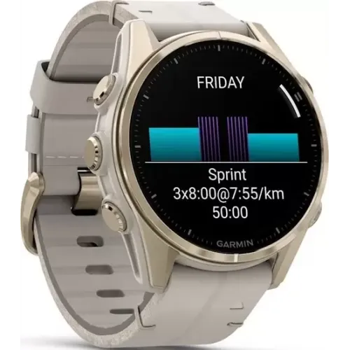 Умные часы Garmin Fenix 8 Sapphire 43мм (золотистый, серый кожаный ремешок)