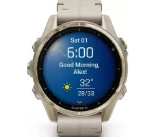 Умные часы Garmin Fenix 8 Sapphire 43мм (золотистый, серый кожаный ремешок)