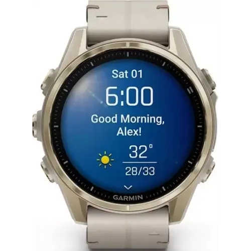 Умные часы Garmin Fenix 8 Sapphire 43мм (золотистый, серый кожаный ремешок)
