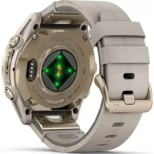 Умные часы Garmin Fenix 8 Sapphire 43мм (золотистый, серый кожаный ремешок)