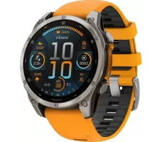 Умные часы Garmin Fenix 8 Sapphire, Titanium 47мм (светло-серый, оранжевый силиконовый ремешок)