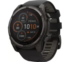 Умные часы Garmin Fenix 8 Solar, Sapphire 51мм (титановый угольно-серый с DLC-покрытием и черным ремешком)