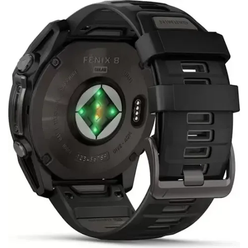 Умные часы Garmin Fenix 8 Solar, Sapphire 51мм (титановый угольно-серый с DLC-покрытием и черным ремешком)