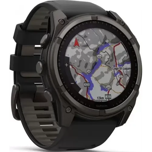 Умные часы Garmin Fenix 8 Solar, Sapphire 51мм (титановый угольно-серый с DLC-покрытием и черным ремешком)