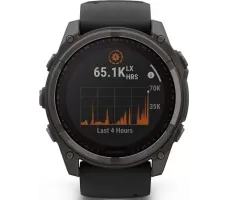 Умные часы Garmin Fenix 8 Solar, Sapphire 51мм (титановый угольно-серый с DLC-покрытием и черным ремешком)