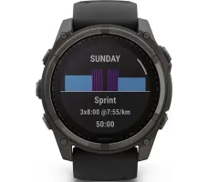 Умные часы Garmin Fenix 8 Solar, Sapphire 51мм (титановый угольно-серый с DLC-покрытием и черным ремешком)