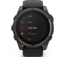 Умные часы Garmin Fenix 8 Solar, Sapphire 51мм (титановый угольно-серый с DLC-покрытием и черным ремешком)