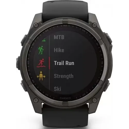 Умные часы Garmin Fenix 8 Solar, Sapphire 51мм (титановый угольно-серый с DLC-покрытием и черным ремешком)