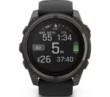 Умные часы Garmin Fenix 8 Solar, Sapphire 51мм (титановый угольно-серый с DLC-покрытием и черным ремешком)